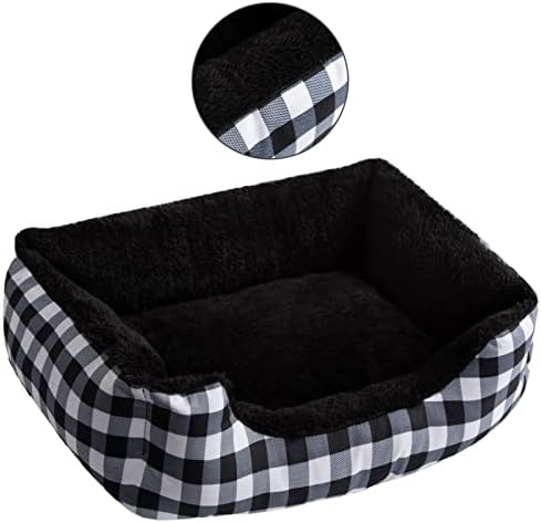 מלבן Hollypet קטיפה מיטת חתול קטיפה מיטת חיית מחמד מחממת עצמית, צ'ק שחור