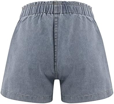 HDZWW קיץ קצר עם כיסים מכנסיים קצרים של מכנסי מותניים רופפים של נשים רופפות, ג'ינס ישר רגל ישר ג'ינס נושם בחוץ