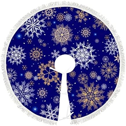 חצאית עץ גדולה חג המולד שנה טובה פתיתי שלג כחולים עם ציצית, קישוטי עץ חג המולד בית חווה לכל עונה חגים מסיבת חתונה קישוטי