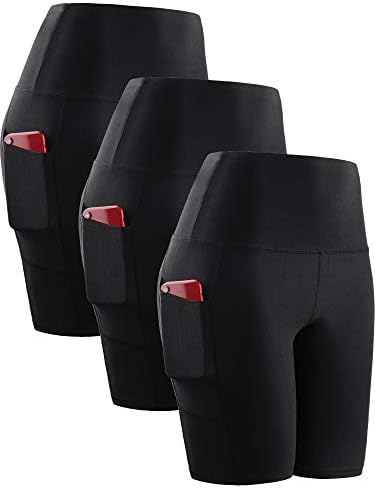 מכנסי יוגה בעלי מותניים גבוהות של נלוס מכנסיים קצרים לבקרת בטן אימון מכנסי דחיסה קצרים עם כיס