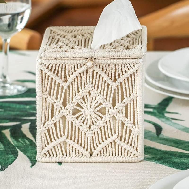 LSDJGDDE קופסת רקמות עיצוב מחזיק רקמות נייר מרובע עם אבזם חרוזים מקרמה מפית רקמות מארגן הבית עיצוב הבית
