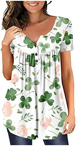 סנט פטריק יום טוניקת חולצות לנשים קצר שרוול מצחיק מזל חולצות אירי שמרוק גרפי טיז אופנה מזדמן חולצות