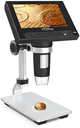 Xclifes 4.3 אינץ 'מיקרוסקופ דיגיטלי LCD, מיקרוסקופ מטבע כף יד USB מיקרוסקופ 50x-1000x מצלמת וידאו הגדלה עם 8 נורות LED