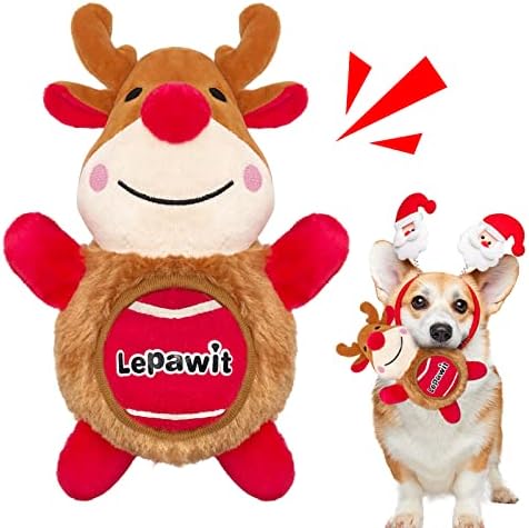 צעצועי כלבי חג המולד של Lepawit, 2 ב 1 צעצועי כלבים חריקים לכלבים בינוניים וגדולים, איילים חמודים וכדור לניתוק, צעצוע אימוני