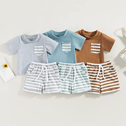 Mainesaka פעוט תינוק תינוק בגדי קיץ בלוק צבע שרוול קצר חולצת טריק