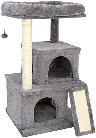 סוליב חתול עץ, 34 סנטימטרים רב-רמת חתול מגדל עם 2 דירות, מגרד הודעות ורמפה, רך קטיפה חתול בתי מקורה חתולים, שנעשה על ידי