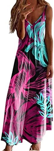 שמלת קיץ Ruziyoog לנשים 2023 הדפס פרחוני ספגטי רצועה ללא שרוולים V שמלת שמש אלגנטית שמלות מקסי ארוכות