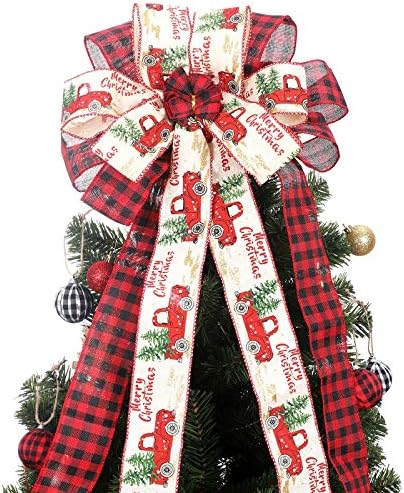 TMflexe קשתות חג המולד עץ טופר אדום שחור לבן בופלו קישוטי משובץ בעבודת יד לדלת הזר יוטה כפרי קישוט