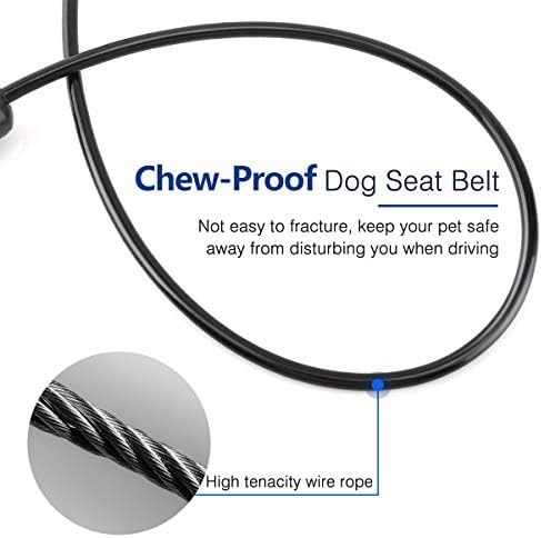 חגורת מושב לכלבים של פאבאבו, מאריך רצועה חסין לעיסה, רצועת קליפ חגורת בטיחות לרכב עם חבל פלדה מצופה, 360