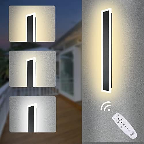 Bonlux 2-Pack 23.6 אינץ 'מודרנית קיר חיצונית אור עם שלט רחוק 30W 3-צבעוני טמפרטורה משתנה פמוטים חיצוניים ארוכים תאורת קיר