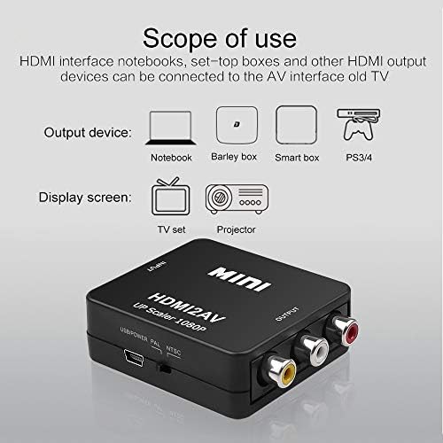 HDMI-תואם ל- AV SCALER מתאם HD HD Video Composite Converter Box HD ל- RCA AV/CVSB L/R וידאו 1080p תומך NTSC PAL