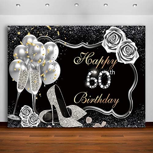 Crefelimas שחור וכסף 60 יום הולדת 60 תפאורה עקב גבוה ורד יום הולדת שמח בנות קישוטי מסיבה 60 נשים שולחן עוג