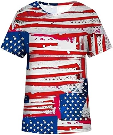 נשים של אמריקאי דגל מודפס חולצות פטריוטית פסים הדפסת חולצות צוות צוואר קצר שרוול מזדמן חולצה