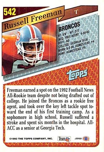 1993 Topps כדורגל 542 Russell Freeman RC טירון כרטיס דנבר ברונקוס כרטיס מסחר רשמי ב- NFL מחברת Topps