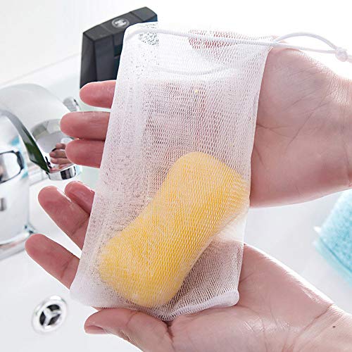 12 יחידות פילינג רשת סבון שומר פאוץ תיק סבון קצף רשתות סבון תיק קל בועת רשת שקיות שרוך תיק עבור גוף פנים עמוק ניקוי
