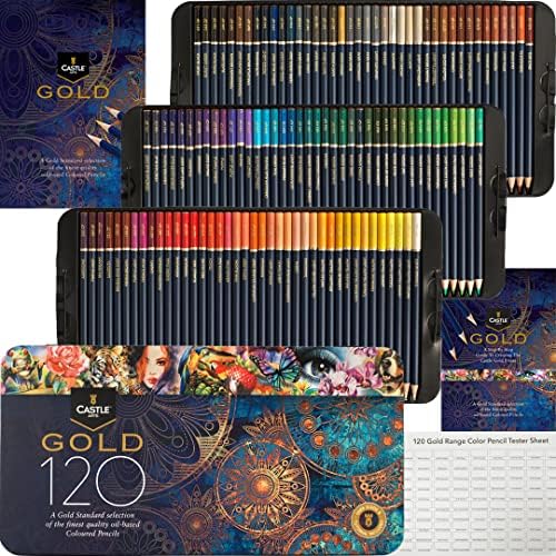טירת אמנות אספקת זהב סטנדרטי 120 צביעת עפרונות סט / באיכות שמן מבוסס בצבע ליבות להישאר חדים יותר, קשה יותר