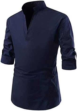 צמרות צוואר של Beibeia v לגברים, סתיו צווארון מדומה של הנלי מגלגל שרוול ארוך רופף רזה כושר בצבע אחיד חולצת טי