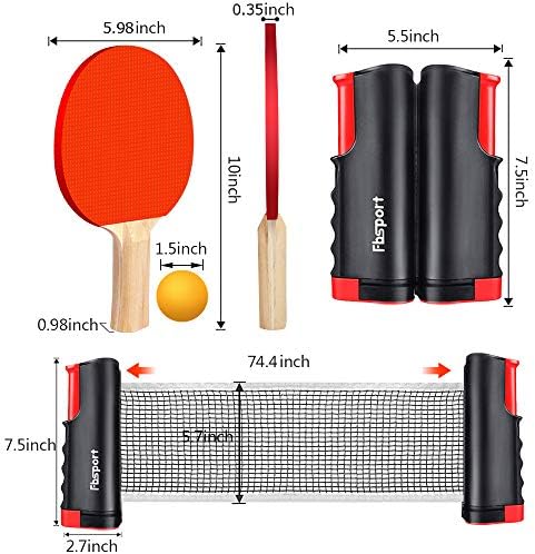 סט ההנעה של פינג פינג פונג, סט טניס שולחן נייד עם רשת נשלפת, 2 מחבטים, 6 כדורים ושקית נשיאה לילדים משחקי מקורה/חיצוניים