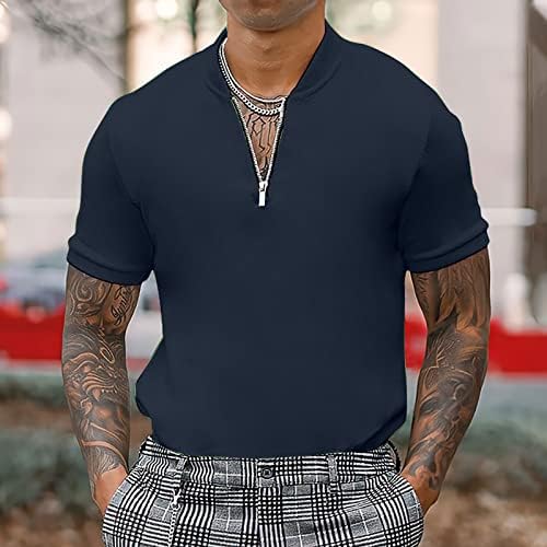 חולצות פולו רוכסן לגברים שרוול קצר מזדמן בכושר רזה כושר אימון בסיסי בצבע אחיד ספורט גולף גולף צווארון צוואר צוואר