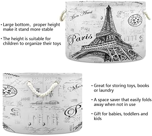 שיגואה סל גדול לצעצועים פריז אייפל מגדל אחסון BIN BIN BOX FIRDRY PAMPER מארגן בד מתקפל על פח לבגדי משתלה, צעצועים, ספרים,