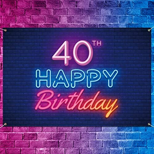 זוהר ניאון שמח 40 יום הולדת רקע באנר דקור שחור-צבעוני זוהר 40 שנים מסיבת יום הולדת נושא קישוטי עבור גברים