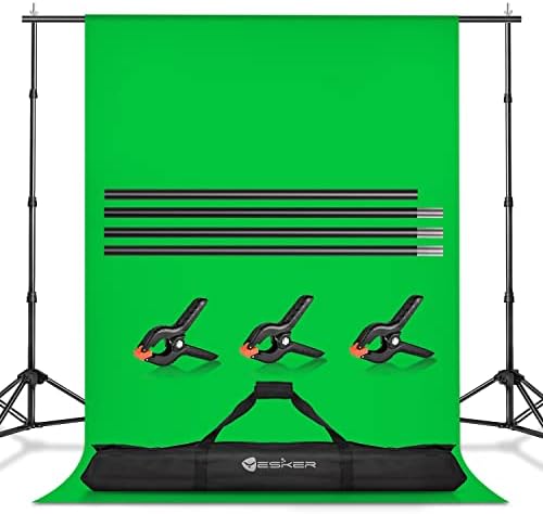 Esker Photo Video Studio 8.5 x 10ft ערכת תפאורה של מסך ירוק, מערכת תמיכה רקע לצילום עם 6 x9ft Muslin Chromakey רקע