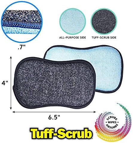 השפשוף המקורי של Tuff-SCRUB Microfiber Multi-Face Spogs וספוגי ניגוב, דו-צדדי לניקוי וניקוי משק בית קל, ניתן לשטוף