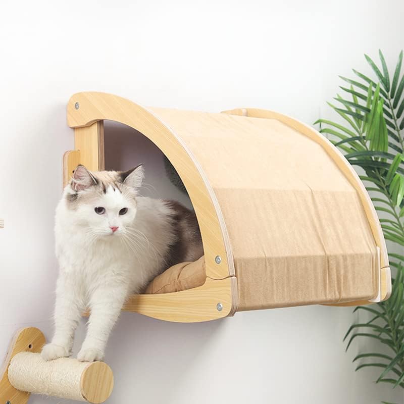 מקנוסוול רכוב חתול מדף עם ארבעה צעדים חתול קיר מדפים ומוטות, עץ בעבודת יד חתולי ריהוט לשינה משחק רובצים ישיבה