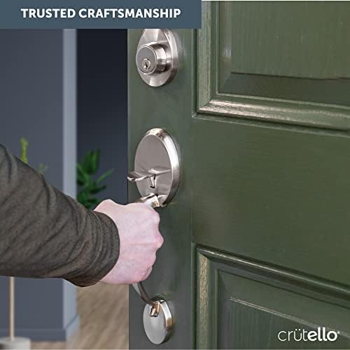 דלת הכניסה של Crutello חיצונית היד -חיצונית - ניקל סאטן צילינדר יחיד בולט עם ידית דלת וידית, סגנון מורשת
