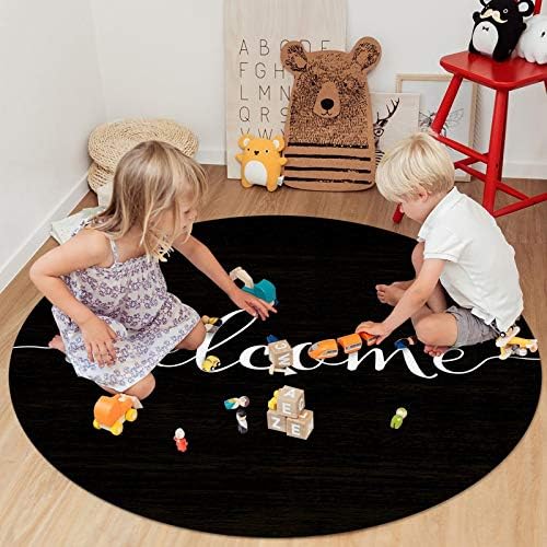 שטיח שטח עגול גדול לחדר שינה בסלון, שטיחים 3ft ללא החלקה לחדר לילדים, ברוך הבא מחצלת רצפת שטיח רחיצה שחורה