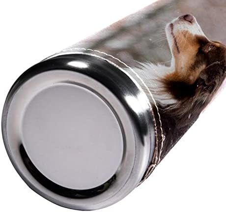 SDFSDFSD 17 גרם ואקום מבודד נירוסטה בקבוק מים ספורט ספורט קפה ספל ספל מעביר עור אמיתי עטוף BPA בחינם, שלג כלב רועה אוסטרלי