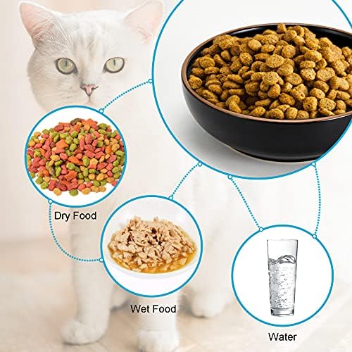 קערות חתול קרמיקה, קערת חיות מחמד כלים לחתול למזון ומים, 5.3 בקערת אוכל של גורים 3 סט קערת אוכל חתולים, גימור שחור