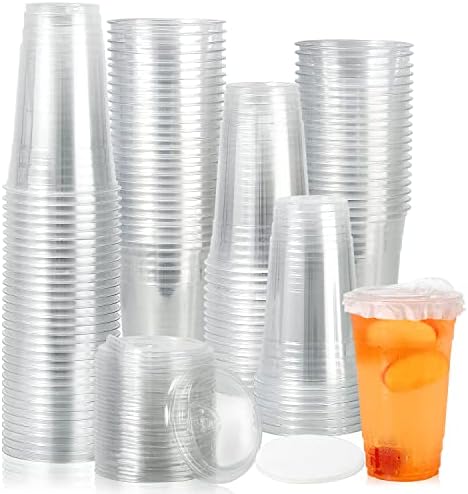DOLEEYAE כוסות פלסטיק ברורות עם מכסי SIP-100 PACK 24OZ כוסות קפה פלסטיק חד פעמיות עם מכסים לקפה קרח, שייקים,