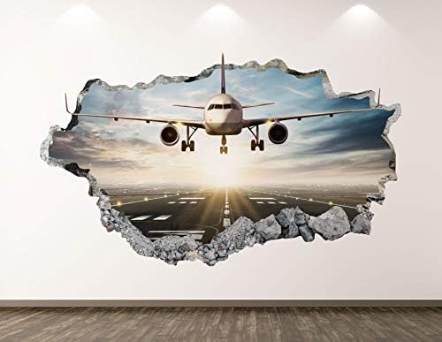 West Mountain Larding מטוס קיר מדבקות אמנות תפאורה 3D מרוסקת שדה תעופה מדבקת מטוס פוסטר לילדים חדר קיר מתנה בהתאמה אישית