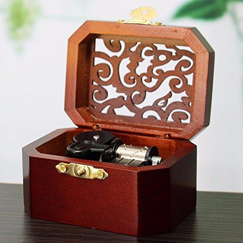 Fnly עתיק עתיק קופסה מוזיקלית עץ עץ, יום הולדת שמח לך קופסה מוזיקלית, עם תנועת ציפוי כסף פנימה, מתומן