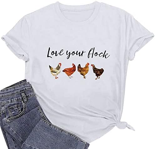 2023 קיץ חולצות לנשים מצחיק מכתב עוף גרפי מודפס סוודרי עגול צוואר קצר שרוול טיז חולצות