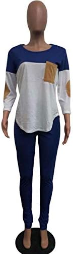 AKMIPOEM נשים מזדמנים 2 תלבושות תלבושות צבע בלוק 3/4 צמרות סוודר שרוול וסטים של מכנסי BodyCon מכנסיים