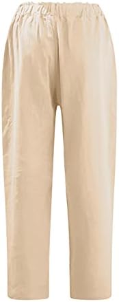 מכנסי איכרים לנשים מכנסי פשתן חוף קיץ 3/4 מכנסי טרנינג מכנסיים קפרי מותניים אלסטיים מכנסיים חצוצים מכנסיים