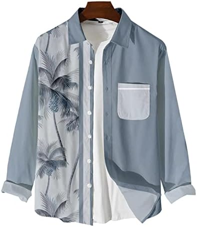 חולצות הוואי מודפסות של גברים כפתור שרוול ארוך במורד חולצות חוף