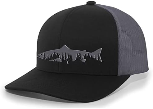 גאווה גאווה דגים מתוקים יער הר הרים נופי סלמון גברים רקומים כובע אחורי
