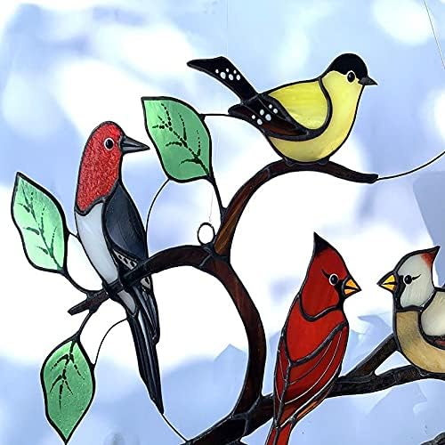יג'ון ויטראז 'חלון ציפורים תלוי לוכדי שיזים סדרת ציפור קישוטי אמנות תליון 6 ציפורים על קישוט קיר ביתי תיל