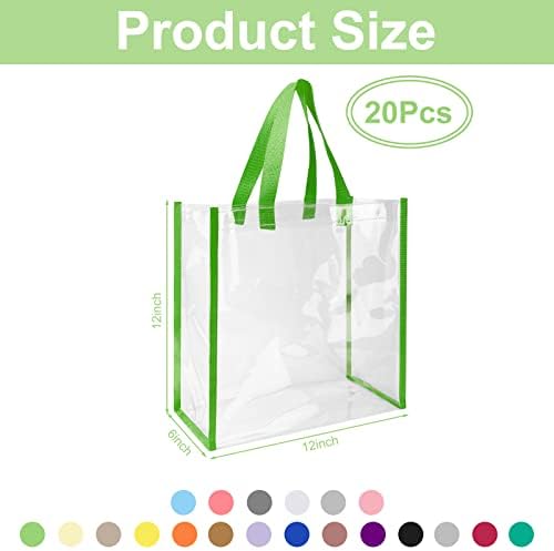 Saintrygo 20 חבילה שקיות טוטות ברורות 12 x 12 x 6, תיק תיק פלסטיק של PVC עם ידיות לעבודה בספורט צהריים בחוף, קונצרטים