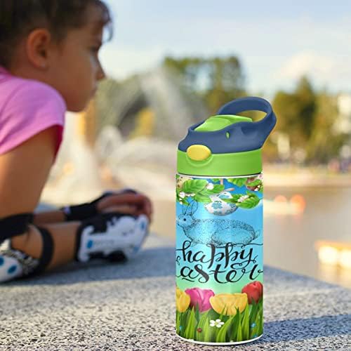 ביצי קיגאי וצבעונים בקבוק מים לילדים עם מכסה קש, כוס נירוסטה מבודדת לשימוש חוזר לשימוש לפעוטות, בנות, בנים, הוכחת BPA בחינם