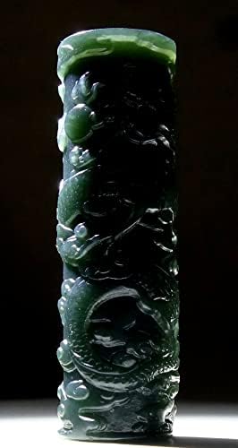 סין הטבעית Hetian Nephrite ירקן ירוק מגולף תליון דרקון מלכותי