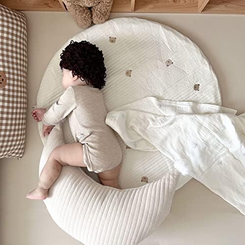 תינוק כותנה שטיח עגול 35.4 ב דוב רקום משתלת שטיח זחילה כרית אזור שטיח רצפת כרית שטיח תינוק פעילות מחצלת עבור ילד תינוק