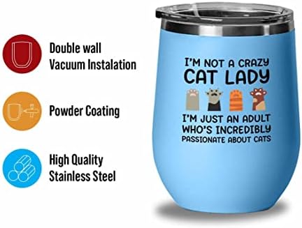 ארץ כפופה חתול ליידי יין כחול כוס 12oz - נלהב מחתולים - תוכנת מטבח נושאים חתול הורה מתנה חתול אדם חתול אמא פורקידים