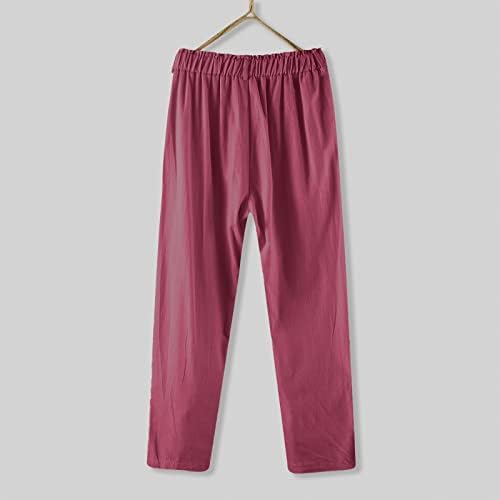 מיאשוי תפור מכנסי קמט מכנסיים מזדמנים של נשים כותנה ומכנסיים עם כיס עם חותלות ארוכות משתרעות עם
