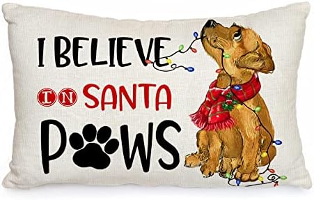 AACORS לזרוק חג המולד כיסוי כרית המותני 12x20 אני מאמין בסנטה פאו קישוטים לכלבים בית חווה בית דקורטיבי כרית לבנה עיצוב הבית