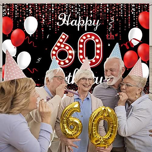 60 יום הולדת קישוט באנר רקע, שמח 60 יום הולדת קישוטים לנשים, אדום שחור לבן 60 שנה מסיבת יום הולדת צילום בות אבזרי חצר