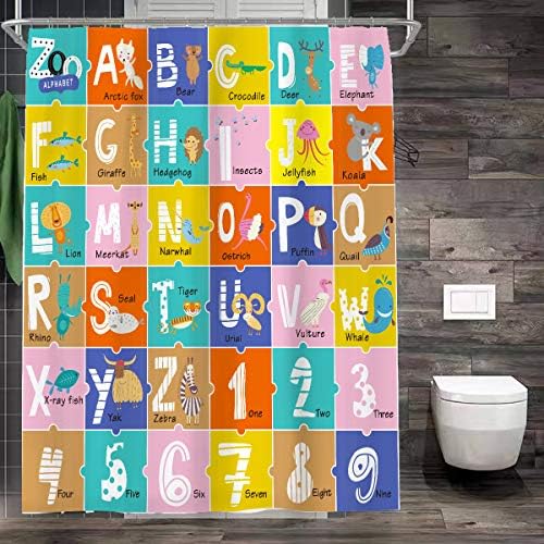 וילון מקלחת מבד אלפבית של Unifeel לילדים ABC כלי למידה חינוכית לילדים ותינוקות גדולים A עד Z פוסטר שטיח וילונות